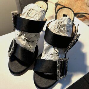 NWT Couture Constança Basto Womens Clear Rhinestone Black Heel Shoes Size 6 1/2